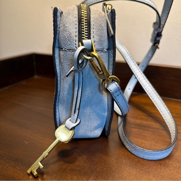 FOSSIL Blue Gray Leather Small Shoulder Crossbody Handbag P - Picture 6 of 14